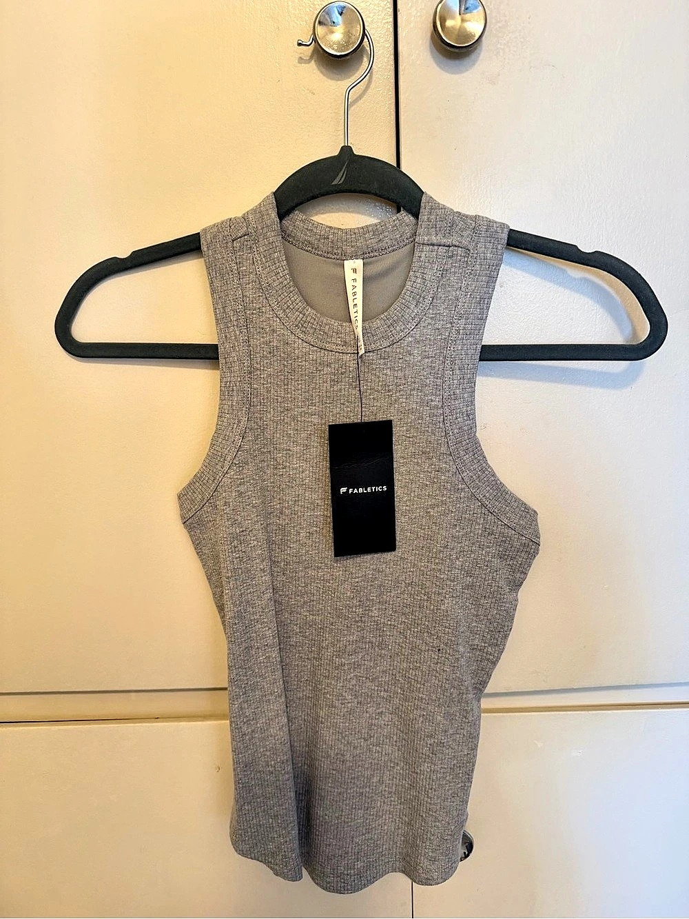 Fabletics High Neck Rib Built-In Bra Tank Gray
